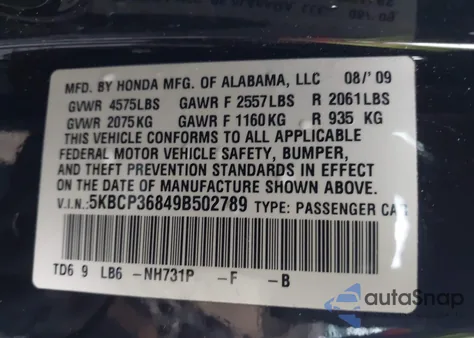 2009 Honda Accord 3.5 Ex-L z USA, uszkodzony, nr VIN 5KBCP36849B502789